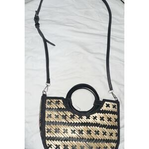 Black Woven Crescent Shoulder Bag Top Handle Women's Purse
